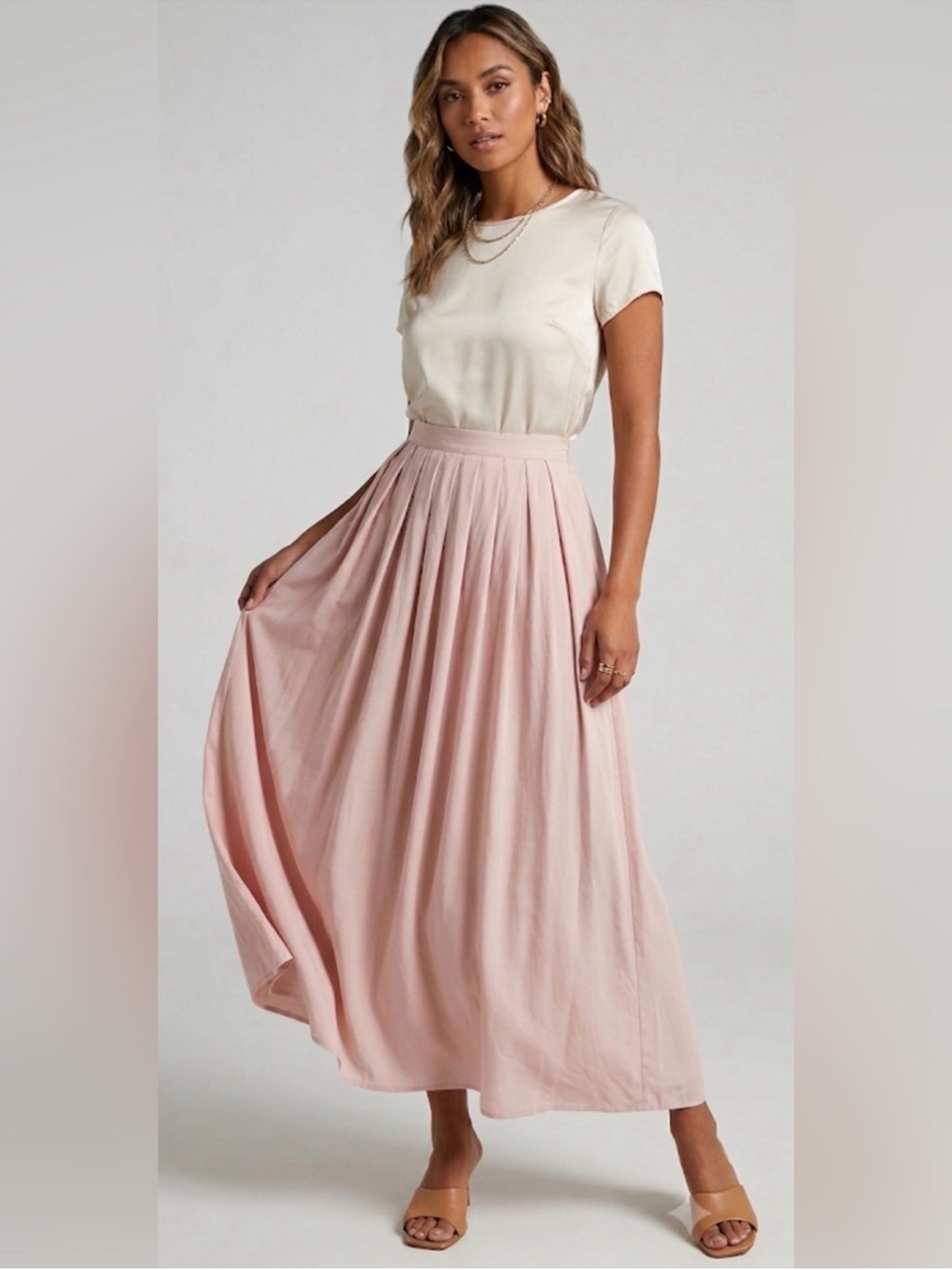 NWT A New Day Pleated Maxi Skirt Size Large Peach Pink Elastic Waist
